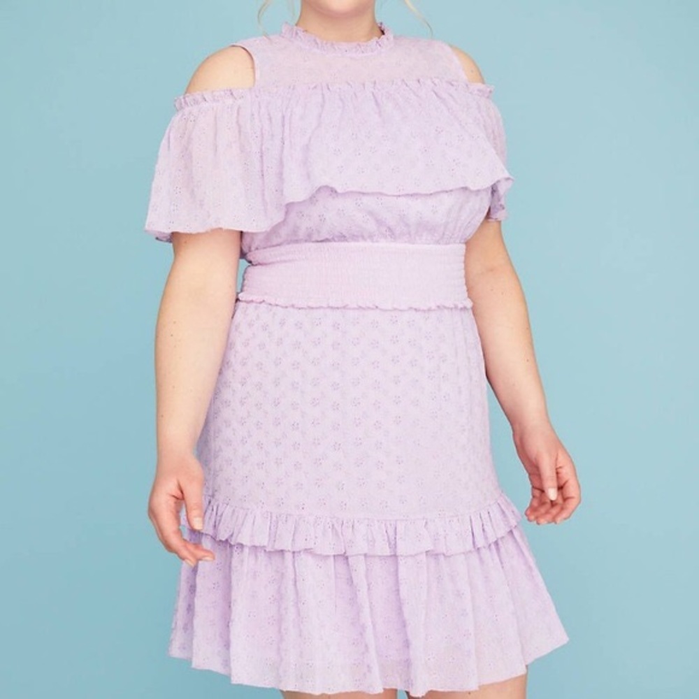 Lane Bryant purple eyelet cold shoulder dress 💜